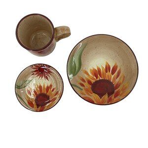 Pfaltzgraff EVENING SUN Sunflowers One Place Setting Plate, Bread Mug Re…